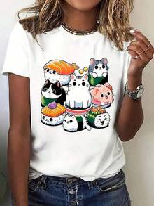 1 Camiseta informal de cuello redondo de algodón para mujer Camiseta deportiva para mujer Camiseta para hombre Camiseta para parejas Regalo de San Valentín Regalo de cumpleaños Regalo de Navidad Camiseta unisex Transpirable, suave, para deportes al aire libre, manga corta, apta para todas las estaciones, 100 % algodón puro. - Blanco - Ver 1