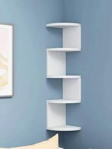 1pc Bookshelf Wall-Mounted Punch-Free Wall Hanging Storage Corner Cabinet Shelf Bedroom Corner Living Room Corner Shelf - White - View 4