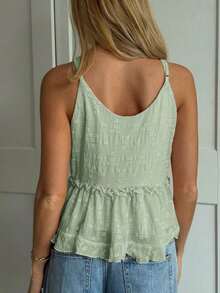 Camiseta casual y versátil con volantes y lazo delantero, ideal para citas y fiestas - Verde - Ver 2