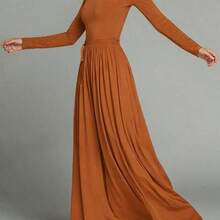 HUTENER Women's Long Dress, Solid Color Turtleneck Long Sleeve Bodycon Maxi Dress, Belted Waist Long Dress, Flowy Slimming, Retro Style, Versatile Office Wear Long Dress, Suitable For Spring, Summer And Autumn Elegant Black - Celeste - Ver 4