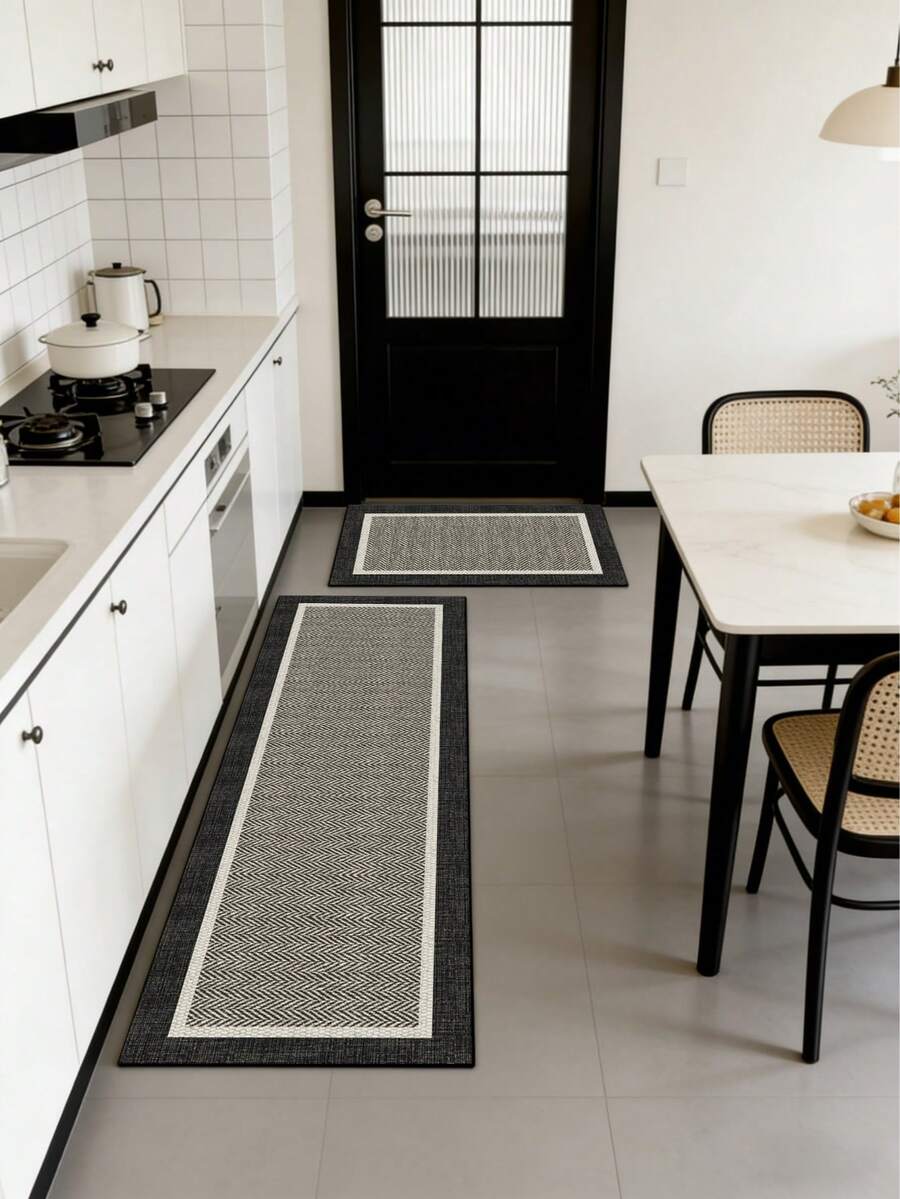 1pc Diatomaceous Earth Kitchen Mat, Dark Gray With Beige Thin Frame And Black Gray Outer Edge, Absorbent Non-Slip Stain-Resistant, Decorative Foot Mat For Kitchen, Bathroom, Entryway, Living Room, Hallway, Anti-Slip Door Mat - Multicolor - View 1