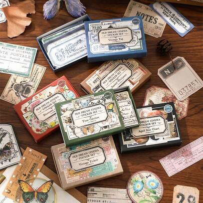 40 fogli/confezione Adesivi serie vintage della sala di proiezione, adesivi vintage in scatola per scrapbooking, decorazione di cartoline, cornici, computer, custodie per telefoni, tazze, riviste, scatole di cancelleria, bagagli, decorazione da scrivania