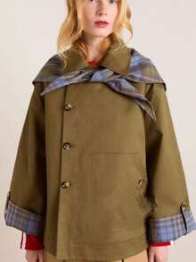Chaqueta reversible con cuello solapa bordado manga larga para mujer - Marrón - Ver 10