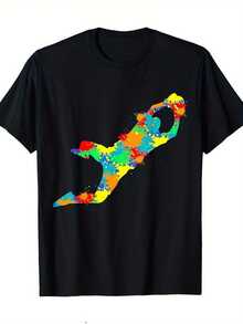 Camiseta de Portero de Fútbol para Hombre - Estampado de Salpicaduras de Tinta en - Algodón Transpirable, Entrenamiento Regular - Ropa Deportiva Lavable a Máquina (Tallas S-3XL) - Regalo Perfecto para Porteros y Jugadores - Ropa de Temporada Primavera/Verano/Otoño, Camiseta Casual, Prendas Deportivas Duraderas - Negro - Ver 2