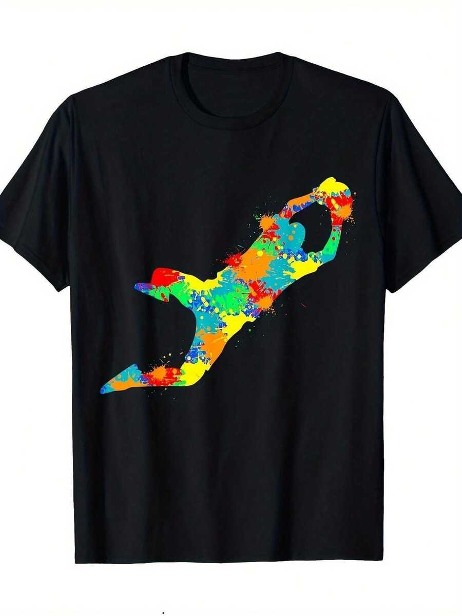Camiseta de Portero de Fútbol para Hombre - Estampado de Salpicaduras de Tinta en - Algodón Transpirable, Entrenamiento Regular - Ropa Deportiva Lavable a Máquina (Tallas S-3XL) - Regalo Perfecto para Porteros y Jugadores - Ropa de Temporada Primavera/Verano/Otoño, Camiseta Casual, Prendas Deportivas Duraderas