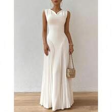 Vestido largo de mujer con pliegues y cintura ajustada de moda nuevo elegante vestido de fiesta vestido de noche vestido formal para mujer - Blanco - Ver 4