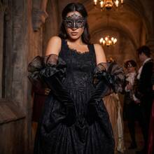 2/1 Long Puff Sleeve Oversize Ruffle Cuff Sheer Gloves Tulle Mesh Gloves ForWedding Opera Party Costume - Red - View 6