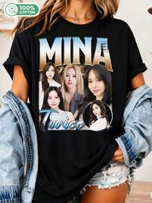 Mina TWICE 90s Retro Graphic T-Shirt, Unisex Vintage Style K-Pop Idol Cotton T-Shirt, Casual Top For Fans. - Black - View 6