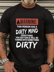 Camiseta para hombre con estampado de letras - Negra con estampado de advertencia en blanco y rojo llamativo. Camiseta casual de cuello redondo, ideal para uso diario, viajes y fitness. Para todas las estaciones. . Ideal para regalar. Navidad - Negro - Ver 8