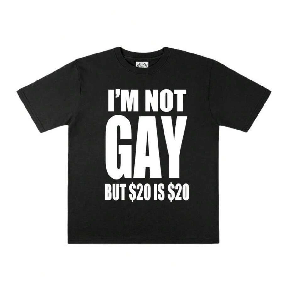 I'M NOT GAY Short Sleeve T-Shirt For Men And Women, With An English Joke, Funny American Style, Plus Size, Summer, Slimming Effect, Niche Casual Style. - 黑色 - 查看 1