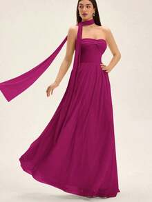 Aveloria Revavyn Vestido con superposición de malla y amarre a la cintura, longitud de maxi - Morado - Ver 6
