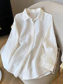 Camisa de mujer de manga larga con espalda descubierta y lazo, de estilo suelto y delgado, para primavera/verano - Blanco - Ver 2