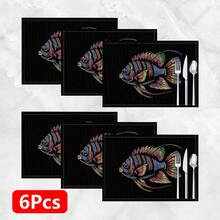 1件/4件/6件装刺绣鱼纹亚麻餐垫，适用于餐桌，四季皆宜，现代可水洗餐垫，房间装饰，杯垫，厨房餐垫，室内外派对装饰，家居装饰，理想礼品 - 彩色 - 查看 13