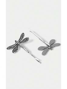 Noxbound 2 pièces Élégant style vintage de la cour Clips pour cheveux en métal en forme de libellule, accessoires pour cheveux en alliage de 5 cm/1,97 po, convenant pour le port quotidien, le maquillage, le bain, les déplacements, les vacances, les sorties, l'école, les fêtes, les festivals, les cadeaux. Pinces plates, pinces à pression, barrettes, pinces à cheveux, accessoires pour la tête, épingles à cheveux - Argent ancien - Voir 4