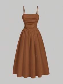 Vestido midi plisado elegante con estampado floral para mujer - Marrón - Ver 6