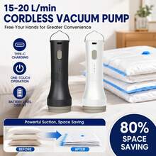 2 Colors Available Black & White Universal Electric Vacuum Pump For Compression Bags, USB Rechargeable Air Pump Built-In 1500mAh Battery, Portable Handheld Design For Easy Operation, Perfect For Sealing Clothing Storage Bags, Space-Saving Vacuum Pumping Tool, Storage Bags Not Included - Obsidian Black - View 2