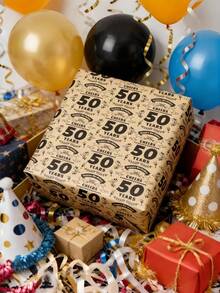50歲生日禮品包裝紙 - 牛皮紙材質，43公分 X 3公尺 (1捲)。適合包裝50歲生日禮物，也可用作50週年慶祝派對的裝飾。 - 均碼 - 查看 7