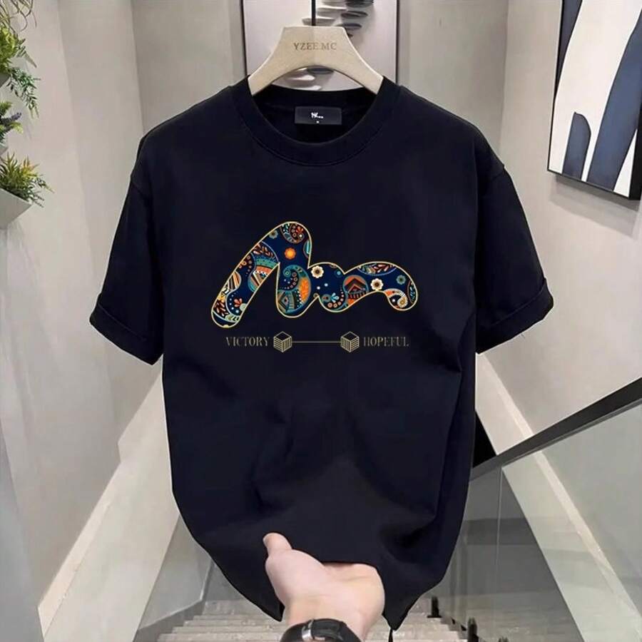 Camiseta estampada de manga corta de algodón puro para hombre, de marca europea y americana de moda, nueva colección de verano, camiseta unisex versátil de cuello redondo para hombre. 1CXY - 200 g de algodón puro - blanco - Ver 1