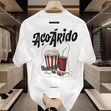 Camiseta de manga corta de algodón pesado para hombre, novedad de verano 2026, corte holgado, moderna, elegante, ropa masculina de alta gama. IO4X - 200 g de algodón puro - palomitas de maíz blancas cola - Ver 6