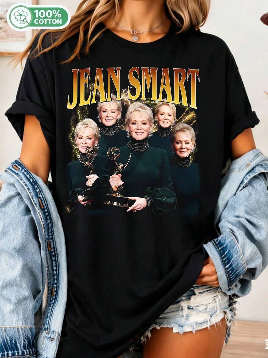 Jean Smart Bootleg T-Shirt, Retro Vintage Graphic T-Shirt, 90s Style Celebrity T-Shirt, Fun Pop Culture Themed T-Shirt, Unisex T-Shirt - Black - View 1