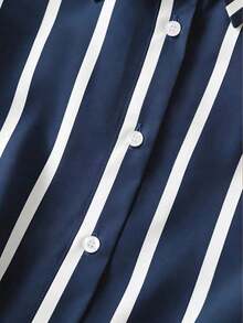 Camisa a rayas y falda pantalón plisada asimétrica, elegante conjunto de 2 piezas para mujer - Azul marino - Ver 5