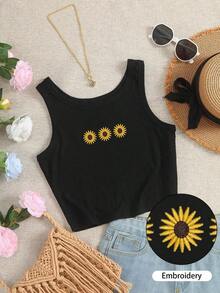 Top sin mangas con cuello redondo en color lavanda con diseño bordado en lavanda para mujeres - Negro - Ver 6