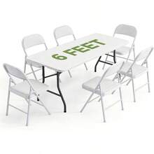 Folding Dining Table Set 6, 6FT Foldable Plastic Table With Carrying Handle 6 PU Leather Padded Folding Chairs, Portable Table And Chairs Set Indoor Outdoor, Party, Wedding, Picnic, Camping - White + 6FT - View 1