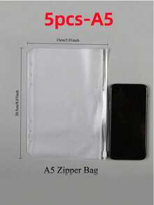 1pc A5/A6 Transparent PVC Zipper Binder Pocket, Durable & Waterproof, 6-Ring Design, Convenient For Organizing Documents, Photos, Cash | Suitable For Home, Office, Travel Loose-Leaf Notebook Storage Bag, Can Store Stationery, Receipts, School Supplies, Back To School Season. (Available In A5/A6 Size) - Zipper Bag - View 14