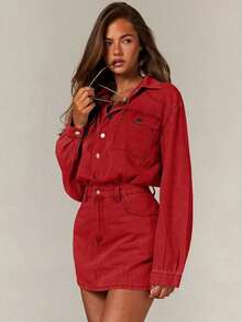 Denim Vestido vaquero mini casual y lavado para mujer - Rojo - Ver 3