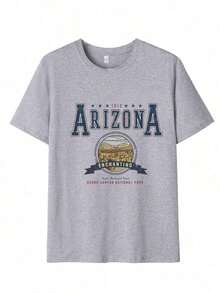 1 pieza Camiseta de mujer de moda de verano de cuello redondo y manga corta, estilo universitario "1912 Atracciones de Arizona: Parque Nacional Tonto, Parque Nacional del Gran Cañón" con estampado de letras y gráficos en inglés, adecuada para la oficina, salidas, uso diario, citas, fiestas, reuniones, calles, carnavales, festivales de música, San Valentín y ocasiones casuales - Blanco - Ver 11