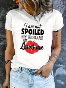 "I'm Not A Spoiled Lady" T-Shirt - Comfortable, Crew Neck, Casual, Cotton Blend, Short Sleeve, Soft And Breathable. Women's T-Shirt For Spring And Summer, Urban Style, Unisex, Suitable For Casual Daily Outings, Short Sleeve Summer Top, Retro Y2K Print T-Shirt. - 白色 - 查看 3