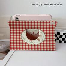 1 pieza Funda protectora para tableta con estampado de conejo a cuadros rojos, giratoria 360°, soporte magnético de varios ángulos con función de suspensión/activación automática, compatible con iPad PRO/AIR, , Pad 5/6/7, Matepad - Multicolor - Ver 6