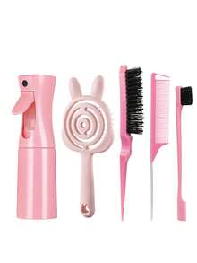 Set de 5 piezas/4 piezas/2 piezas de cepillos para el cabello, Botella de spray de niebla fina continua de 6.8oz/200ml, Adecuado para adultos y niñas, Cepillos divertidos, Peine de cola de rata, Adecuado para peinados y barberos - Multicolor - Ver 11