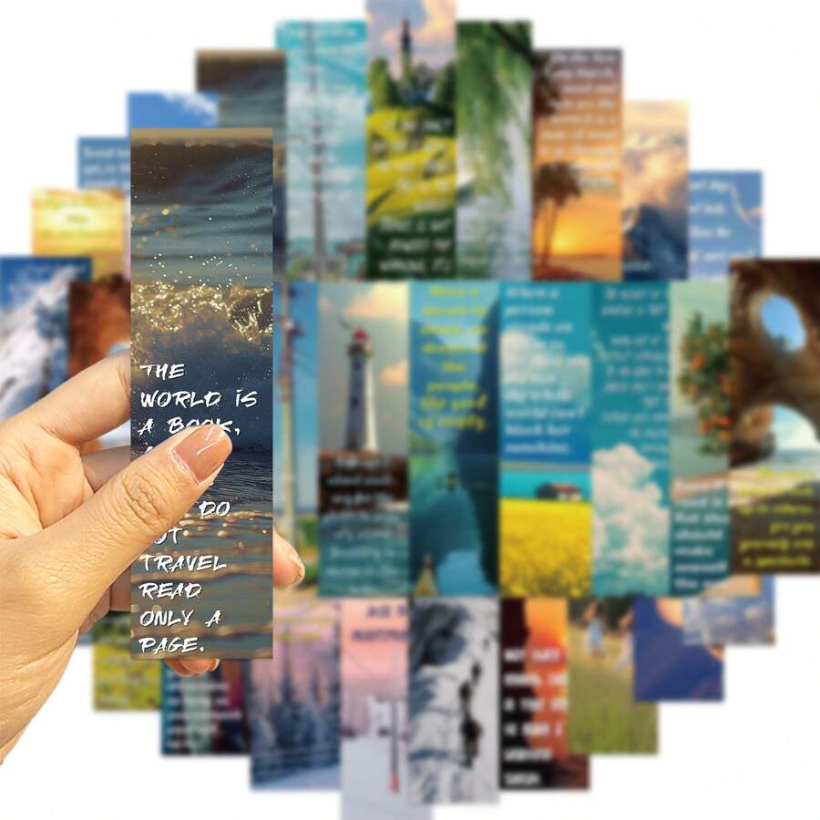 Elegant Landscape Inspired Bookmark Set, Nature Scenery Bookmarks With Positive Quotes, Suitable As Reading Gift For Book Lovers And Students - Landscape - View 1