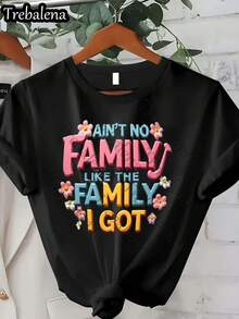 Talla Grande - Camiseta de Cuello Redondo Talla Grande con Letras Coloridas "No Hay Familia Como la Que Tengo" - Camiseta de Manga Corta Talla Grande - Top Casual de Moda para Verano y Primavera - Ropa de Mujer para el Día de la Madre/Día de los Caídos/Juneteenth 0XL-4XL - Negro5 - Ver 6