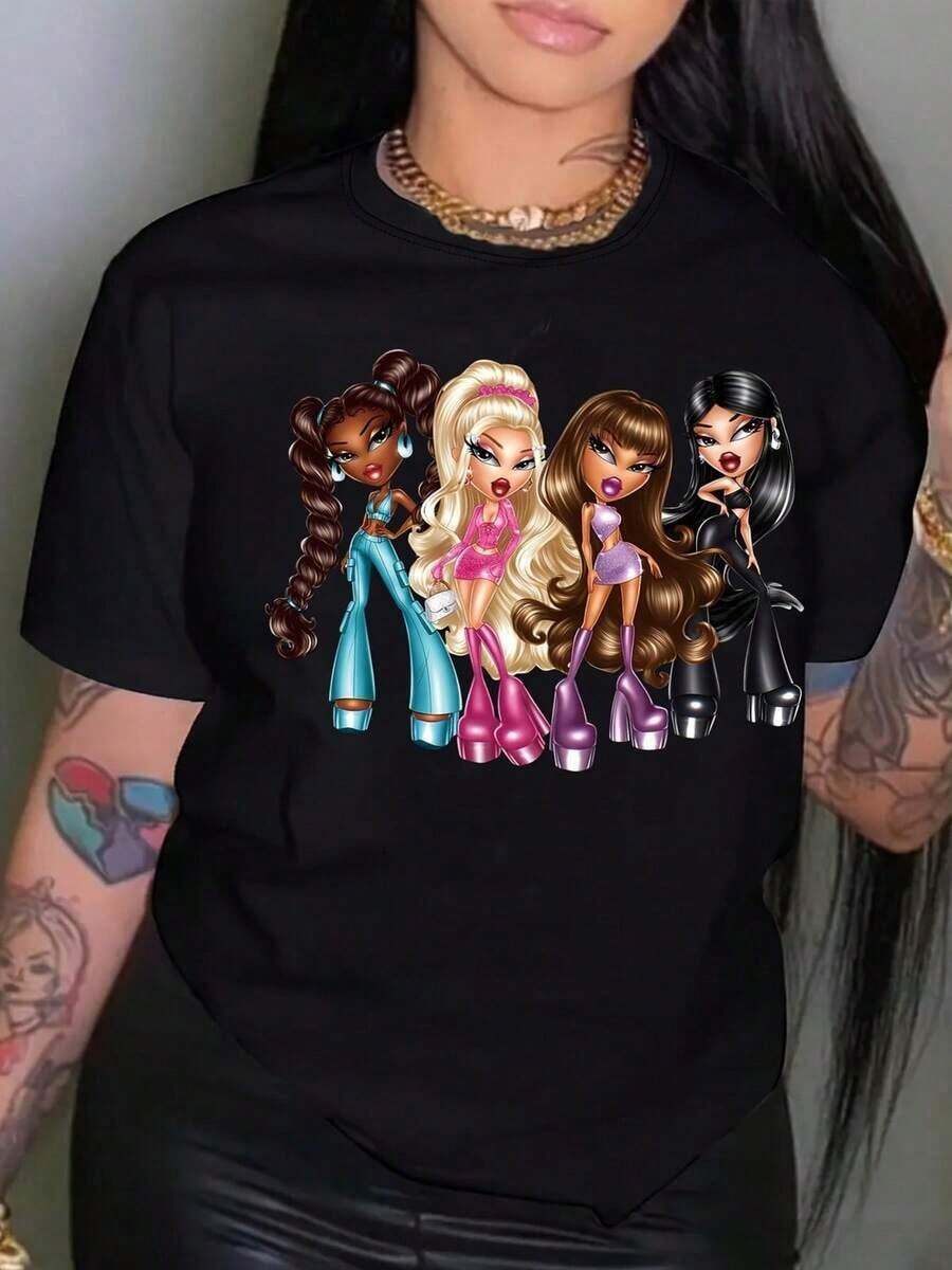 blusas para mujer playeras de mujer blusas casuales para dama vestidos casuales para mujer blusas para mujer playeras de mujer blusas casuales para dama Camiseta moderna 'Diseño estilo muñeca' 'Gráfico llamativo' 'Tejido suave' 'Ideal para ocasiones casuales y reuniones con amigos' 'Disponible en talla S, M, L, XL, color negro' 'Moda de calle' ' actual' SQOE - Negro - Ver 1