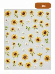 1pc Sunflower & Daisy Earphone Case Decal Sticker, 3D Embossed Fresh Floral Decor Sticker For Water Bottle/Phone Case, Beginner-Friendly Adhesive Sticker, Pastoral Style - Cartoon Stickers 8 - View 5