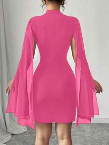 Vestido de capa ajustada con cuello mao de unicolor - Rosa Fucsia - Ver 2