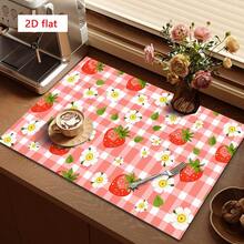 1pc Plaid & Floral Strawberry Pattern Absorbent Mat, Suitable For Cafes And Home Use, Multipurpose Draining Pad, Household Gift, Tabletop Decor - XYLSD-367 - View 2