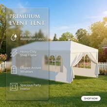 10x20' Outdoor Garden Gazebo Wedding Party Tent Canopy Marquee With 6 Removable  Sidewalls- PE Wedding & Party Gazebo, Ideal For Backyard, Events, Camping, Picnic, Garden Pavilion - Trắng + Kim loại-2 - Xem 4