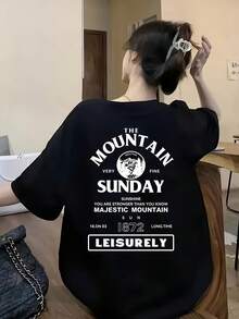 Women's Short-Sleeved T-Shirt, Loose And Elegant Top #3333 - 黑色 - 查看 4