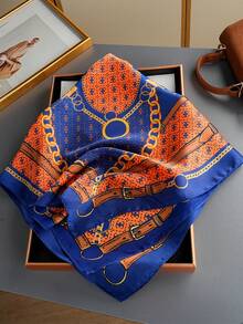 1pc New Floral Print Scarf, 70*70cm/27.56inch Square Silk-Like Scarf, Fashion Neckerchief Shawl, Casual Polyester Scarf For Women - Multicolor - View 2