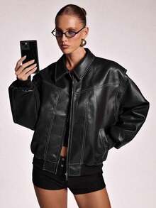 Chaqueta marrón de moda para mujer para ir al trabajo, otoño - Negro - Ver 1
