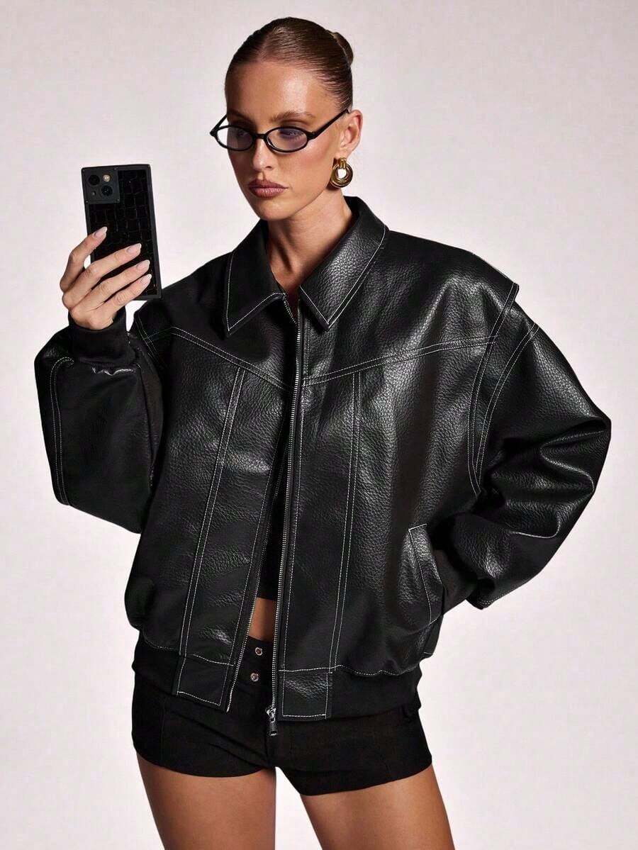 Chaqueta marrón de moda para mujer para ir al trabajo, otoño - Negro - Ver 1