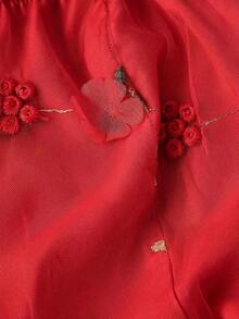 MOD Vestido de tirantes de malla con bordado floral para mujer - Rojo - Ver 7