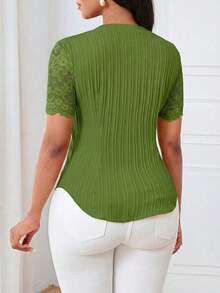 Camisa casual de mujer de unicolor y estilo simple para uso diario, verano - Verde 2 - Ver 2