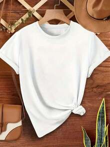 Nueva camiseta de cuello redondo para mujer, manga corta, holgada, casual y versátil conestampado de estrellas, tejido suave y de buena caída blusas para mujer playeras de mujer blusas casuales para dama - Blanco 5 - Ver 9
