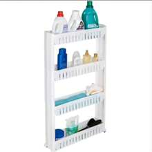 Carrello portaoggetti pieghevole con ruote bianco, 2/3/4 livelli - Torre scorrevole per bagno, cucina o ufficio, scaffale metallico regolabile - 3 piani - Visualizzare 6