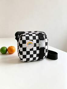 1pc Refreshing Checkerboard Pattern Crossbody Bag, Rainbow Decor Nylon Shoulder/Handbag, Suitable For Teenagers Outings, Fits Phone & Coins - A - View 6