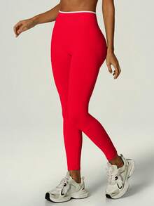 UONNOU Quần legging thể thao nữ mùa xuân/hè - Quần dài cạp cao nâng đỡ, phối màu tương phản, thích hợp cho phòng tập, tập luyện đa năng và trang phục thể thao hàng ngày. - Màu Hồng Tươi - Xem 3
